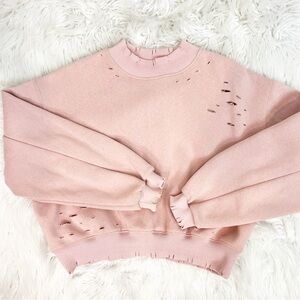 HONEY PUNCH PINK DISTRESSED LONG SLEEVE PULLOVER MOCK NECK SWEATSHIRT WOMENS XS